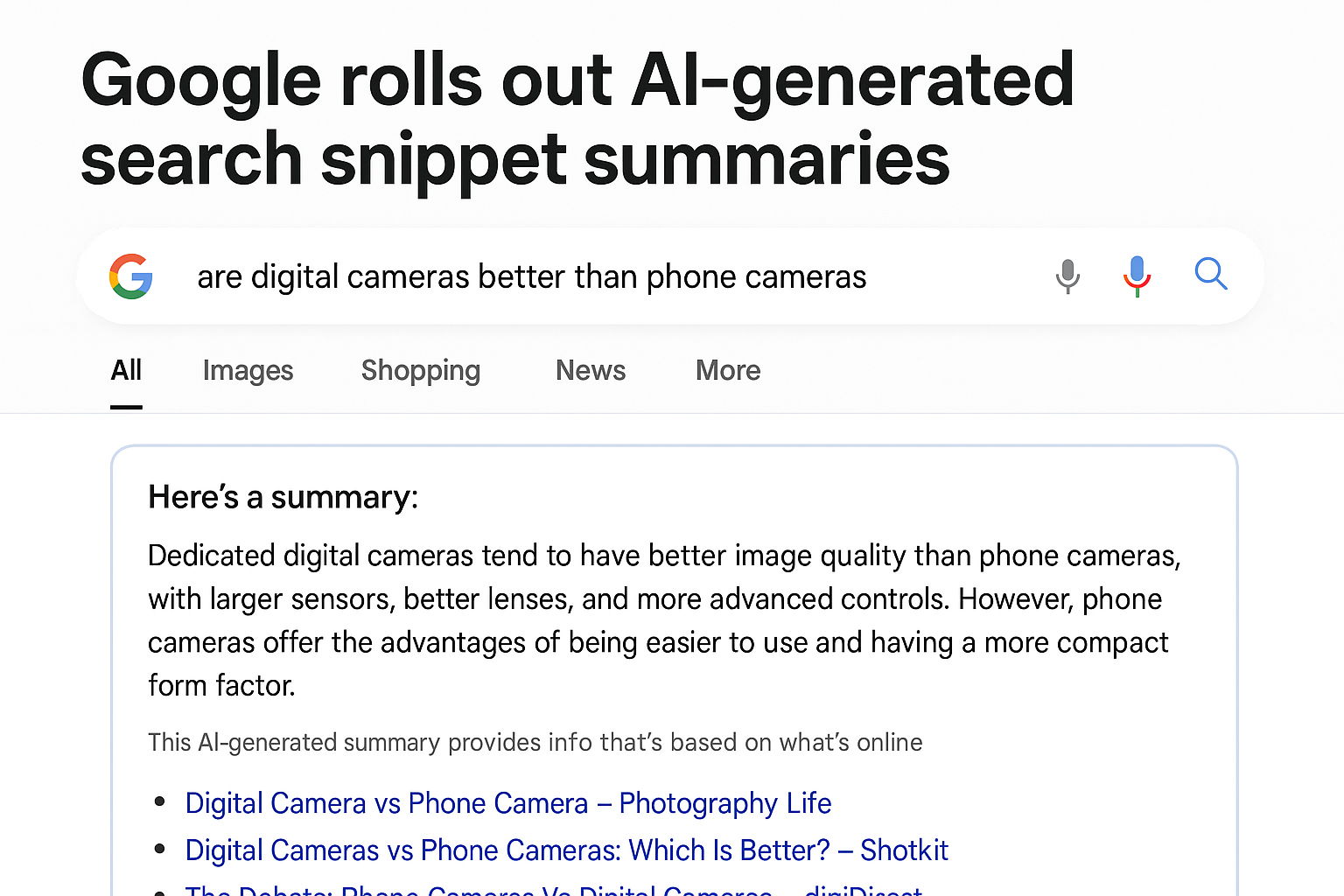 Google rolls out AI-generated search snippet summaries