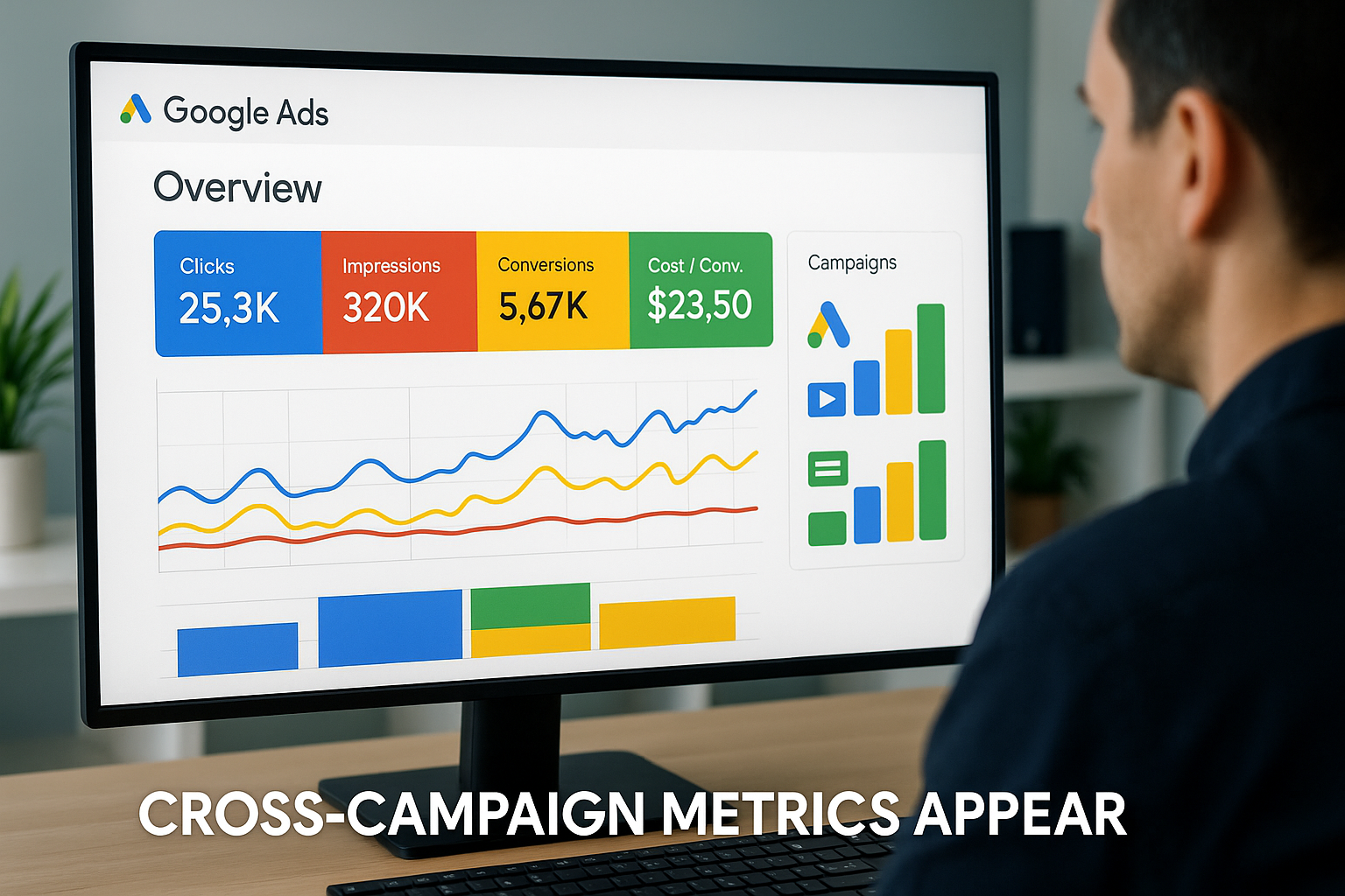 Cross campaign metrics appear in Google Ads overview tab